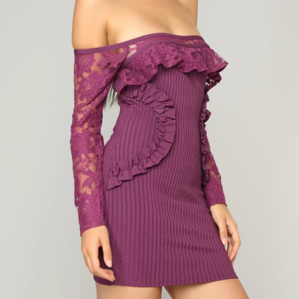 Off Shoulder Bandage Plum Purple Dress Size XL